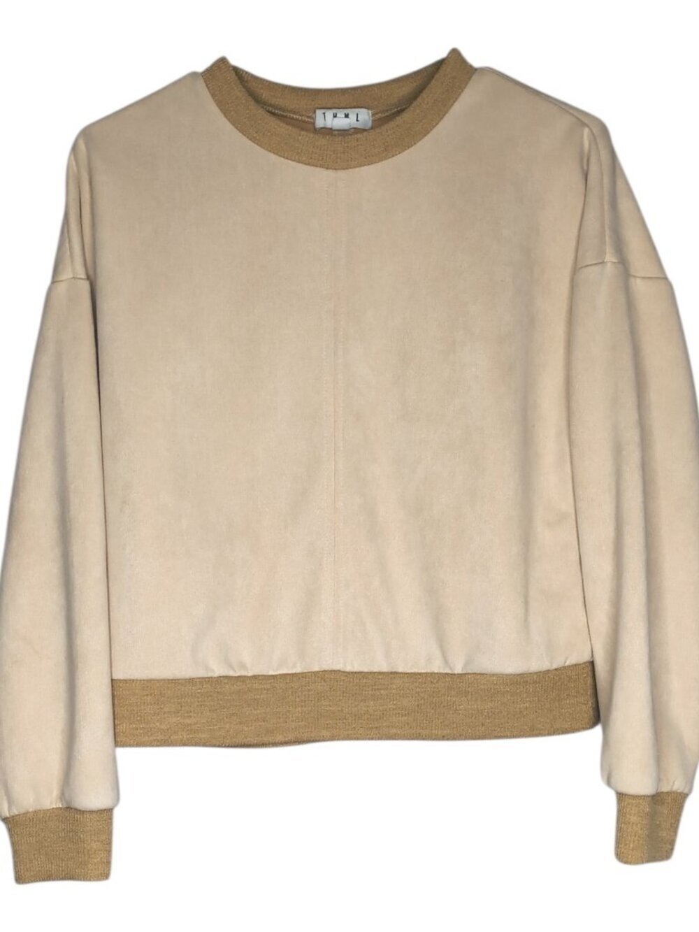 THML Faux Suede Two Tone Oatmeal Beige Creme Pullover Sweater Size Small